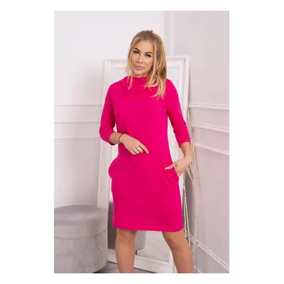 Dress with hood and fuchsia-colored pockets