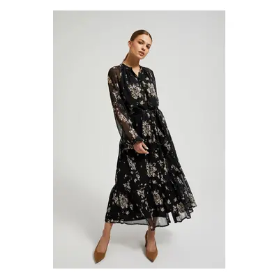 Women's midi dress with floral pattern MOODO - black