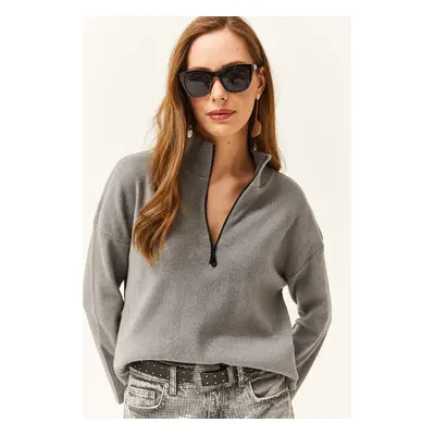 Olalook Women's Smoky Zipper High Neck Raised Sweater