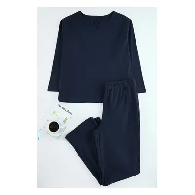 Trendyol Curve Navy Blue V Neck Camisole Knitted Pajamas Set