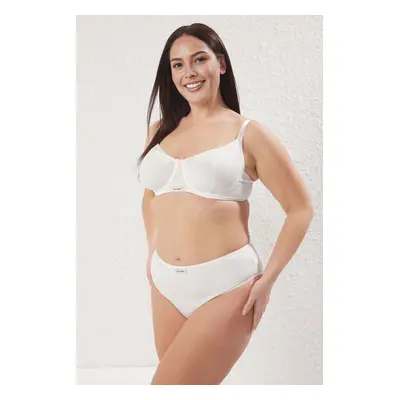 Trendyol Curve White Slogan Embroidery Detail Knitting Camisole Plus Size Lingerie Set