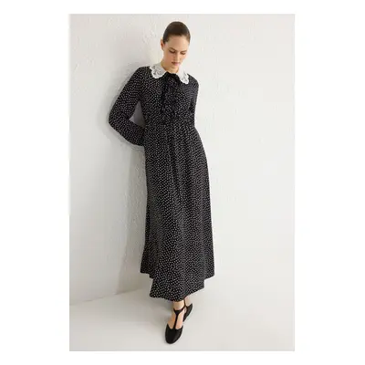 Trendyol Black Polka Dot Lace Collar Woven Dress