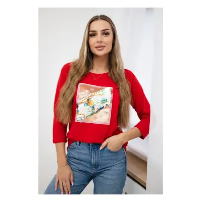 Blouse with 3D Bird red graphics