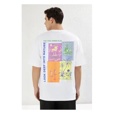 Trendyol White Oversize/Wide Cut Back Printed 100% Cotton T-shirt