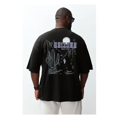 Trendyol Black Oversize/Wide Cut Crew Neck Short Sleeve Back Printed Plus Size T-Shirt