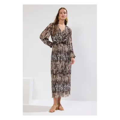 Trendyol Brown Belted Plain Belted Maxi Woven Dress