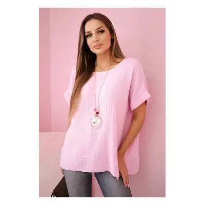 Kesi Włoski Muslin blouse with a necklace candy pink