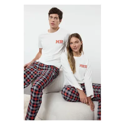 Trendyol Men's Ecru Regular Fit Printed Knitted Couple/Double 100% Cotton Pajama Set