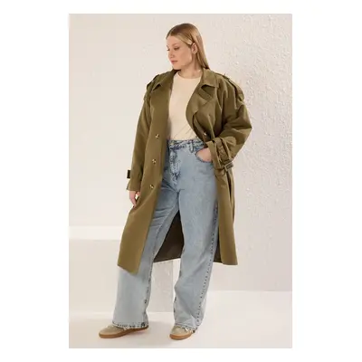 Trendyol Curve Khaki Long Oversize Plus Size Trench Coat