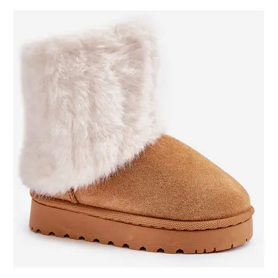 Children's ankle snow boots with Camel Crisie fur