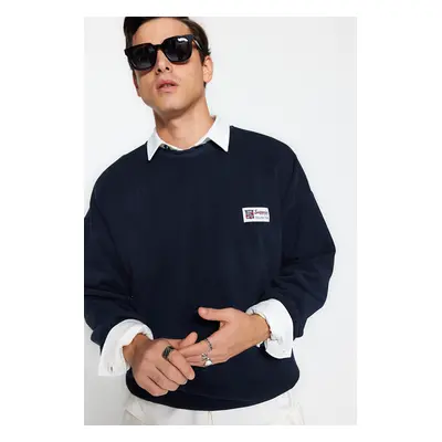 Trendyol Navy Blue Oversize/Wide Cut Soft Texture College Themed Sweatshirt