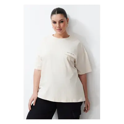 Trendyol Curve Stone Pocket Cover Detail Oversize 100% Cotton Knitted T-shirt