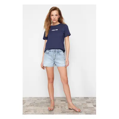 Trendyol Blue More Sustainable Ripped High Waist Shorts