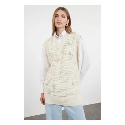 Trendyol Stone Applique Flower Detailed Openwork/Perforated Knitwear Sweater