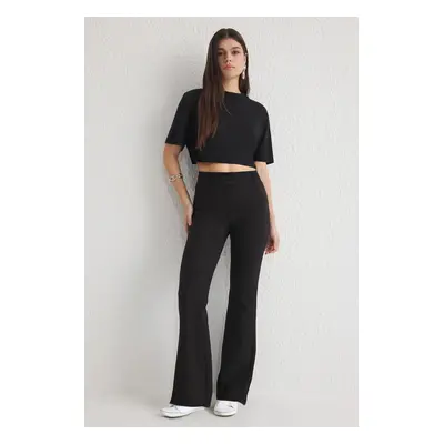 Trendyol Black Bell-bottomed Normal Waist Woven Trousers