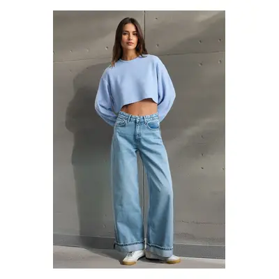 Trendyol Light Blue Normal Skater Baggy Jeans with Folded Waist Legs