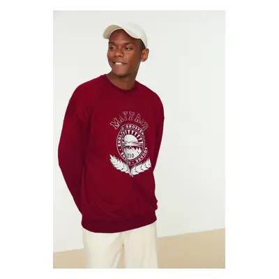 Trendyol Claret Red Oversize/Wide Cut Crew Neck College Printed Sweatshirt