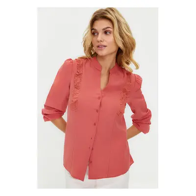 Trendyol Red Lace Detailed Cotton Regular Fit Woven Shirt