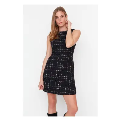 Trendyol Black A-line Mini Tweed szőtt ruha