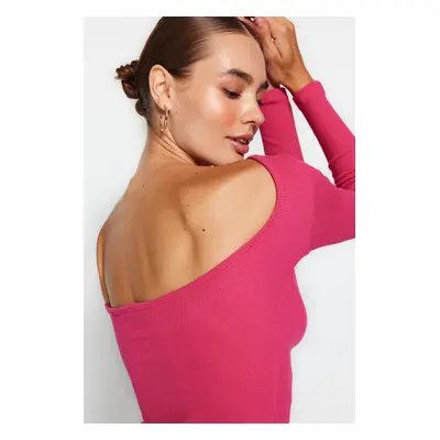 Trendyol Fuchsia Decollete Fitted/Situated Ribbed Flexible Knitted Blouse