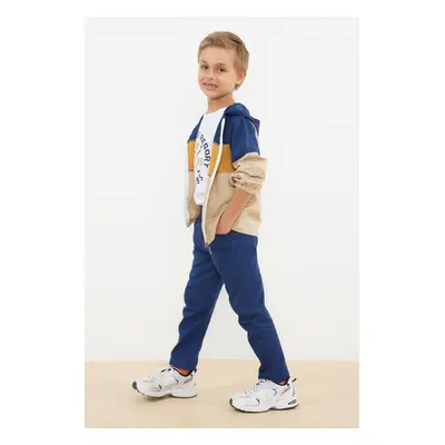 Trendyol Navy Blue 3-Piece Boy Cardigan-T-shirt-Pants Set Cotton Knitted Bottom-Top Set