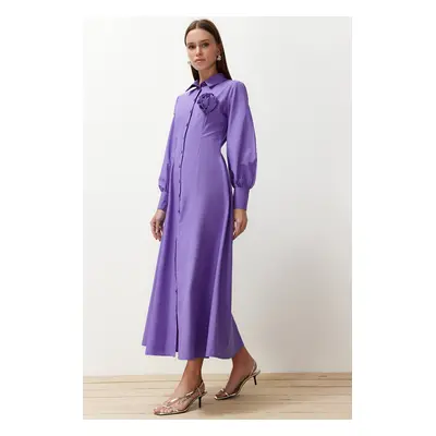 Trendyol Purple Floral Detailed Buttoned Woven Shirt Dress