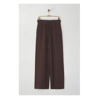 Trendyol Brown 100% Linen Elastic Waist High Waist Extra Trousers