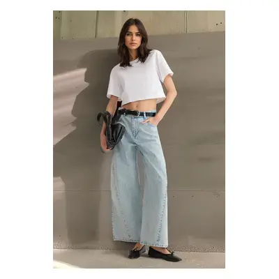 Trendyol Light Blue Stitch Detail Low Waist Barrel Baggy Jeans