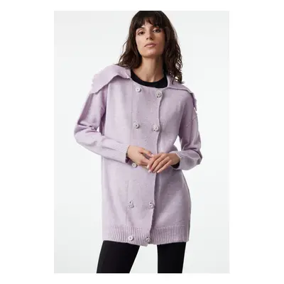 Trendyol Lilac Soft Textured Stoned Button Detailed Knitwear Cardigan