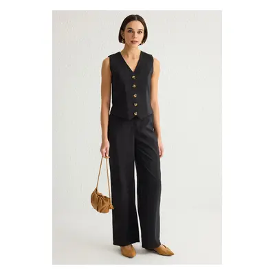 Trendyol Black Modal Soft Touch Regular Vest Wide Leg Trousers Woven Bottom-Top Set