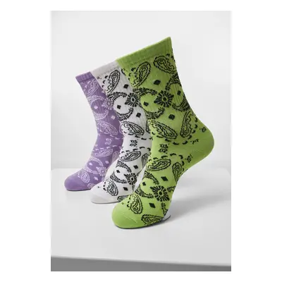 Bandana Pattern Socks 3-Pack White+Lilac+Lilac