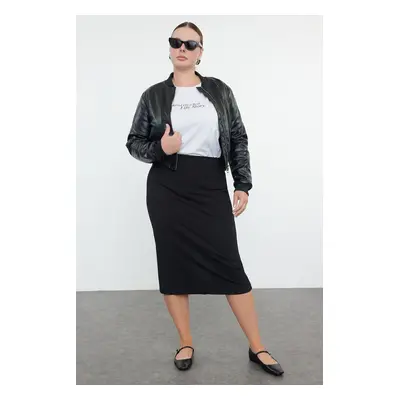 Trendyol Curve Black Midi Length Pencil Knitted Plus Size Skirt