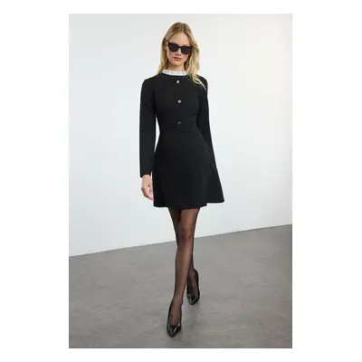 Trendyol Black A-Line Button Detailed Mini Woven Dress