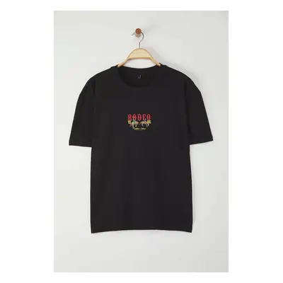 Trendyol Black Oversize/Wide Cut Rodeo Printed T-Shirt