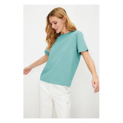 Trendyol Turquoise 100% Cotton Basic Crew Neck Knitted T-Shirt