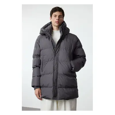 Trendyol Anthracite Regular Fit Hooded Puffer Winter Coat with Zipper Pocket