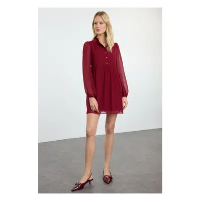 Trendyol Burgundy Waist Opening Mini Woven Winter Dress