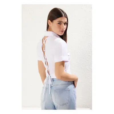 Trendyol White Back with Tie Detail Fitted Waist Crop Length Woven Shirt