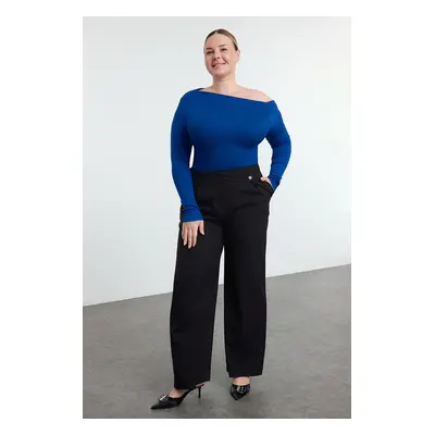 Trendyol Curve Indigo Ribana/Casino Knit Plus Size Blouse