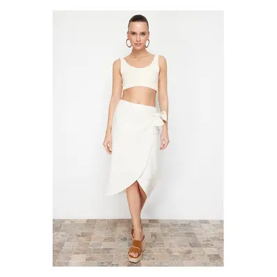 Trendyol Ecru Double Breasted Tie Detailed Midi Length Woven Skirt