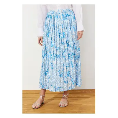 Trendyol Blue Multi Color Wide Pleated Woven Skirt with Elastic Waist