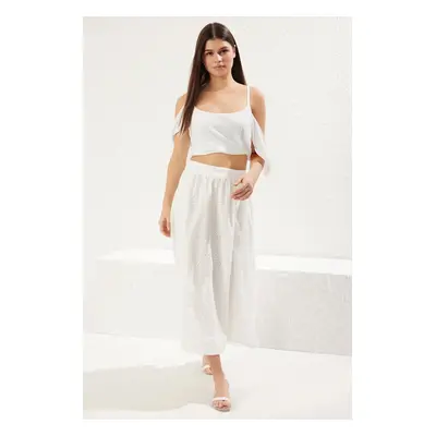 Trendyol White Embroidered Fabric Maxi Length Woven Skirt