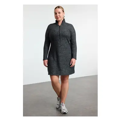 Trendyol Curve Anthracite Soft Collar Femme Knitted Plus Size Dress