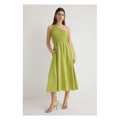 Trendyol Khaki Plain Gipel Midi Woven Dress