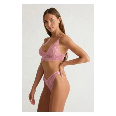 Trendyol Dusty Rose Lace Rope Straps Non-wired Cupless Knitted Underwear Set