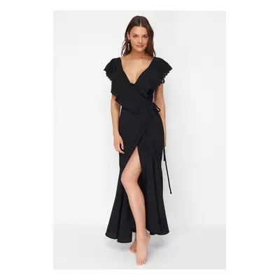 Trendyol Black Maxi Woven Tie Beach Dress