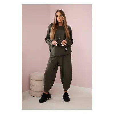 Set of cotton sweatshirt pants in khaki color