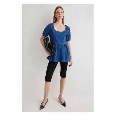 Trendyol Blue Flounce Denim Blouse