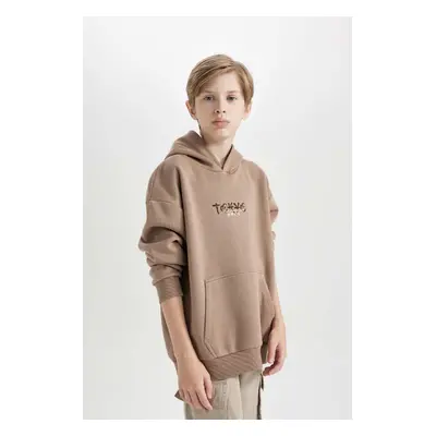 DEFACTO Boy Oversize Wide Pattern Back Printed Hooded Sweatshirt