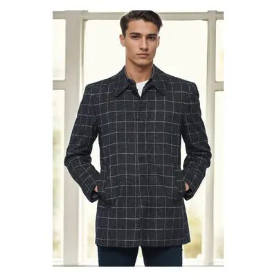 PLT9206 DEWBERRY MEN'S COAT-PATTERNED NAVY BLUE